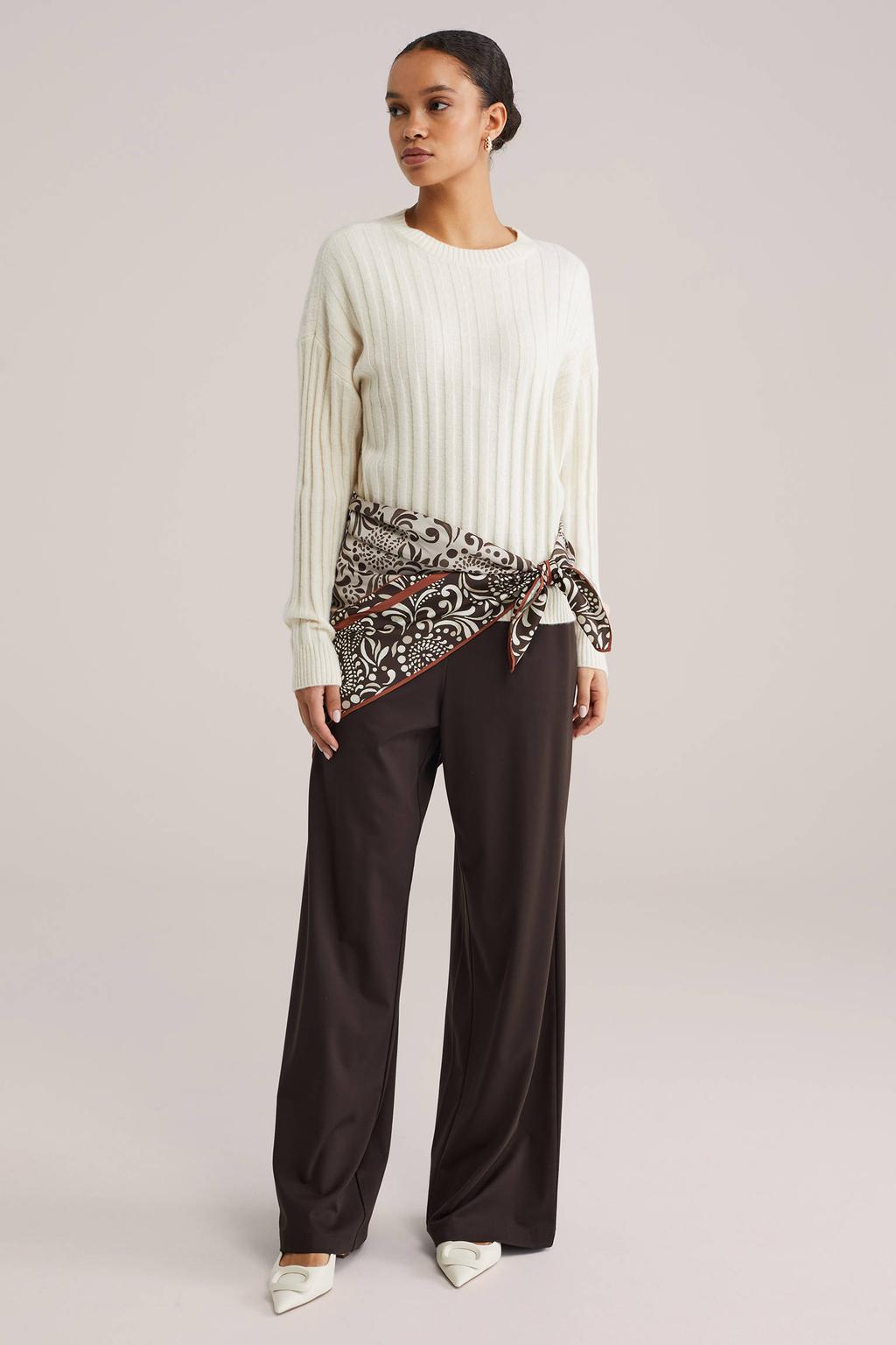 Donkerblauwe dames WE Fashion wide leg high waist broek met effen