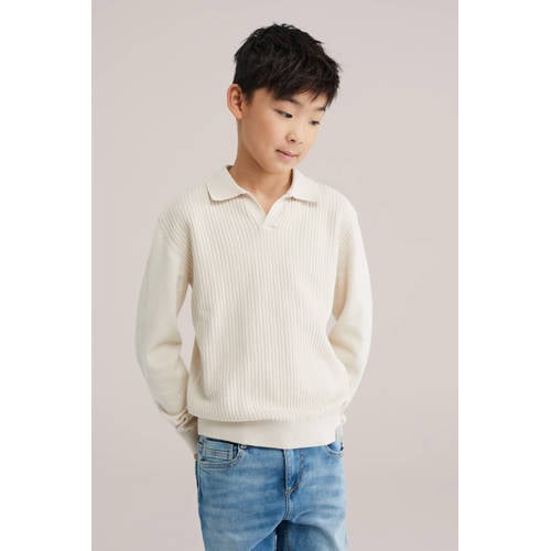WE Fashion trui beige rib gebreid afbeelding