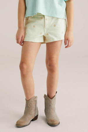 straight gebloemde denim short ecru