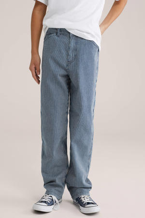 gestreepte straight leg jeans medium blue denim