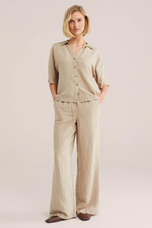 wide leg regular waist broek beige