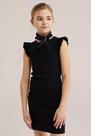 midi jurk rib gebreid zwart