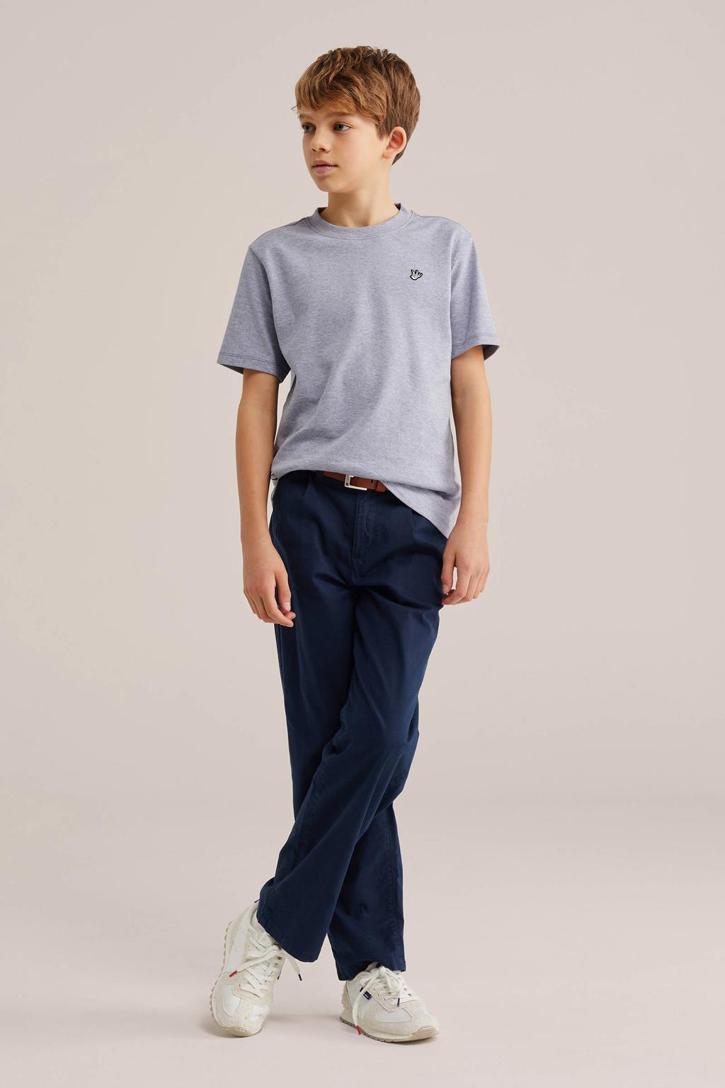 Grijze jongens WE Fashion T-shirt van katoen met effen, korte mouwen en ronde hals