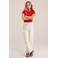 WE Fashion straight gestreepte casual broek zand fijn gebreid
