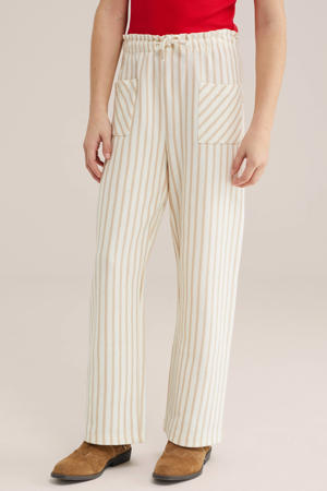 straight gestreepte casual broek zand fijn gebreid