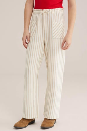straight gestreepte casual broek zand fijn gebreid