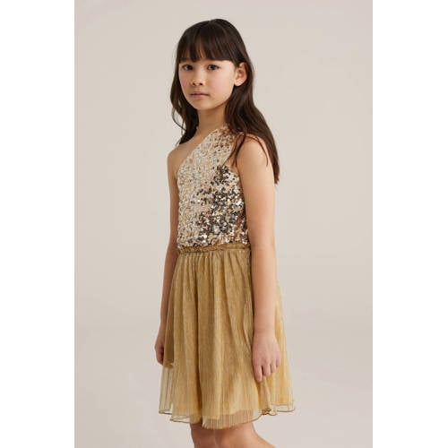 WE Fashion off shoulder jurk met pailletten goud afbeelding