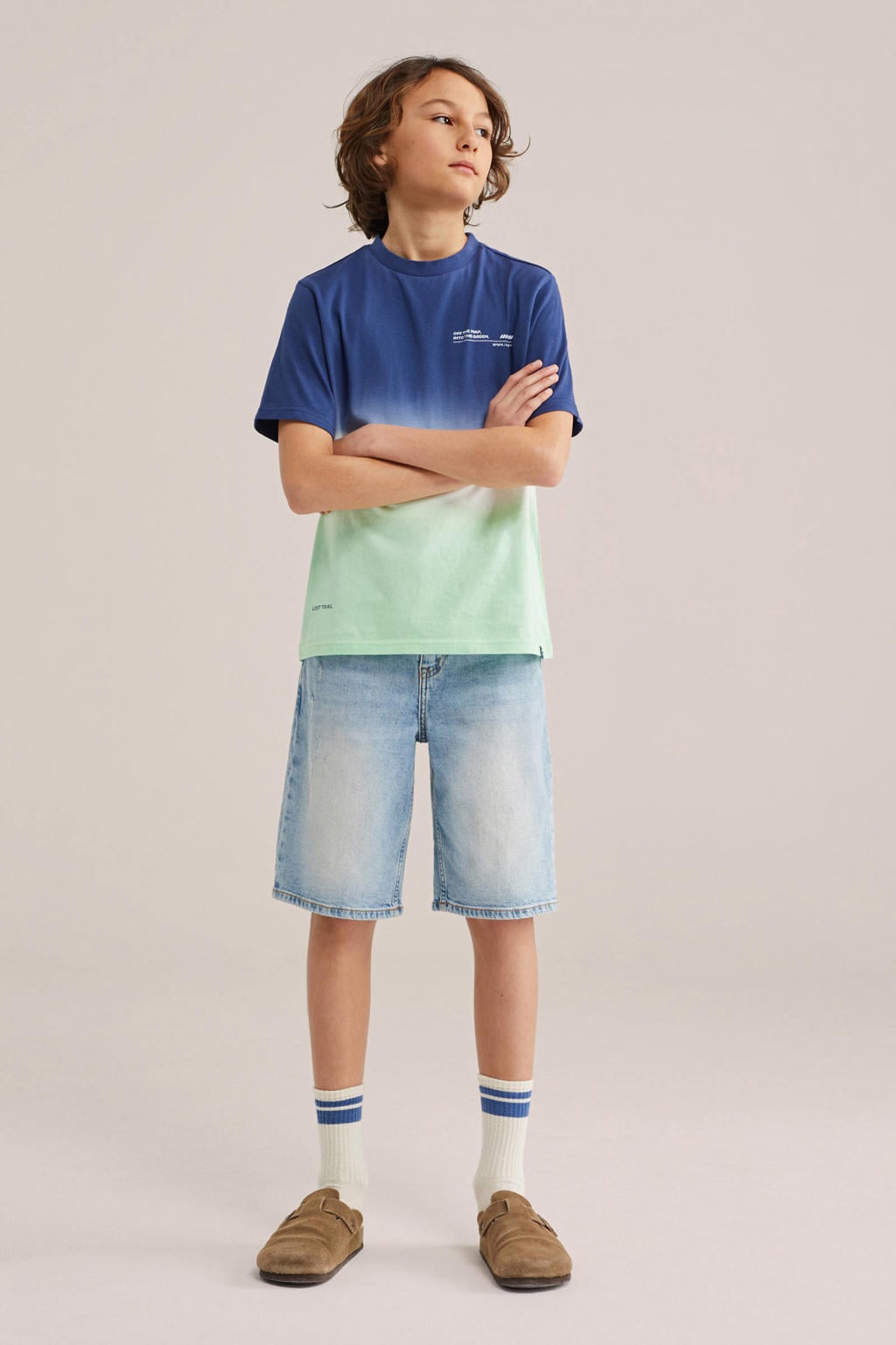 Kobaltblauw, mintgroen en witte jongens WE Fashion T-shirt van katoen met dip-dye effect, korte mouwen en ronde hals