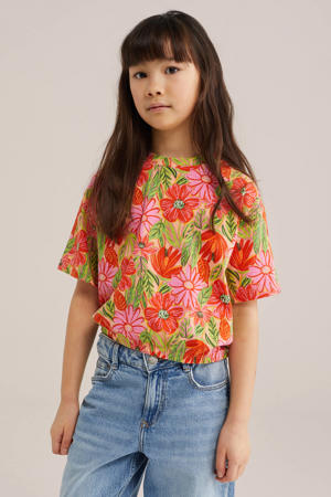 gebloemde T-shirt oranje