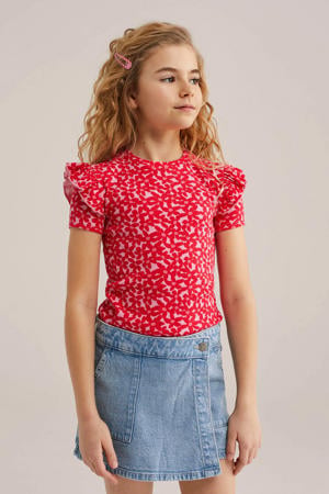 gebloemde T-shirt rood