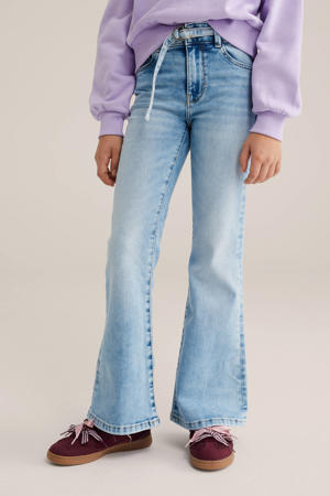 high waist flared jeans light blue denim