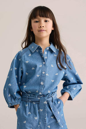 denim blouse met hartjes medium blue denim