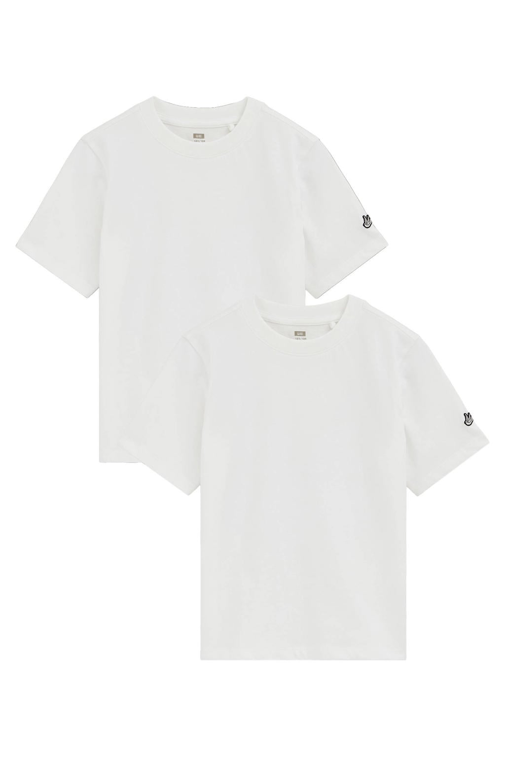 Set van 2 witte jongens WE Fashion T-shirt - van katoen met effen, korte mouwen en ronde hals