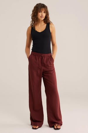 wide leg regular waist broek donkerrood