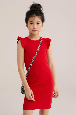 midi jurk rib gebreid rood