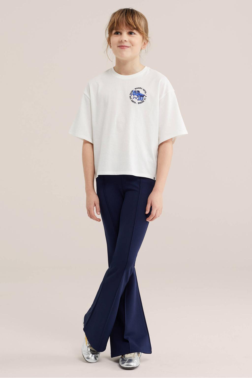 Witte meisjes WE Fashion T-shirt van katoen met printopdruk, korte mouwen en ronde hals