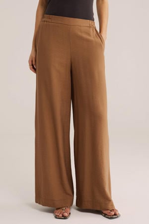 wide leg regular waist broek camel