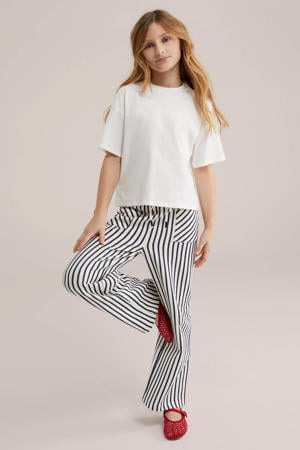 straight gestreepte casual broek donkerblauw fijn gebreid