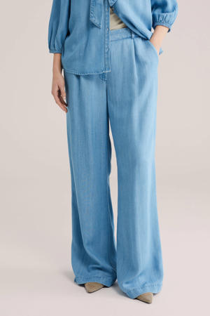 wide leg regular waist broek light blue denim