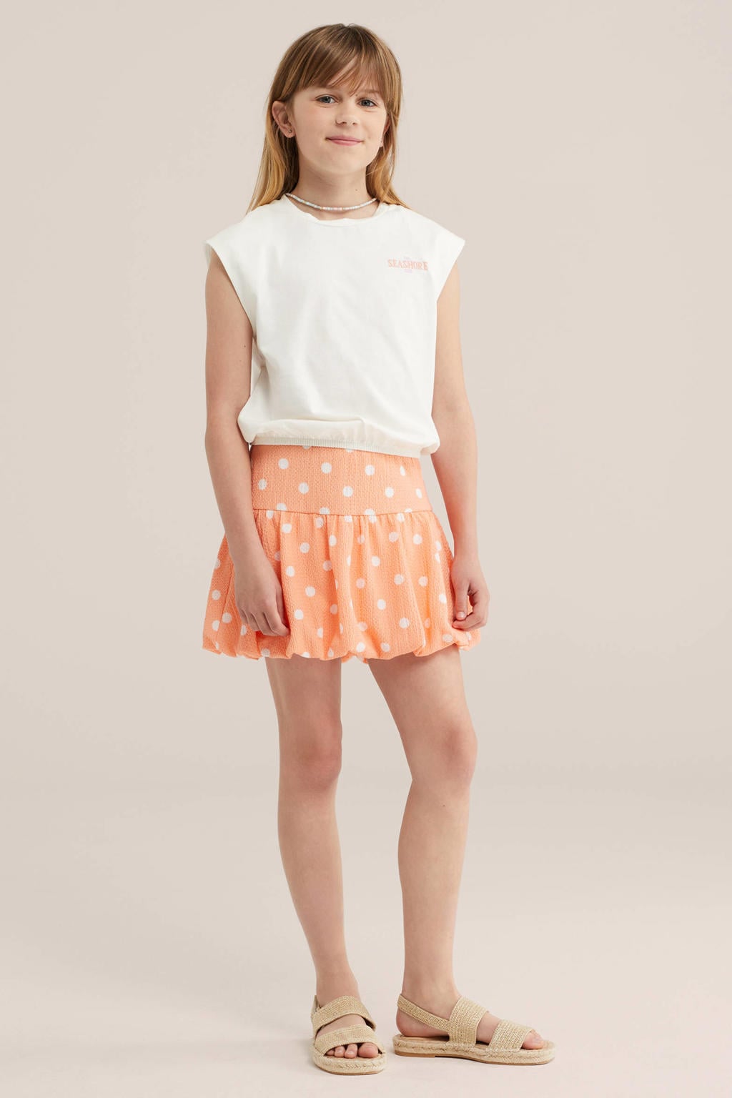Witte meisjes WE Fashion T-shirt van katoen met backprint, korte mouwen, ronde hals en elastische boord