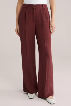 wide leg regular waist pantalon donkerrood