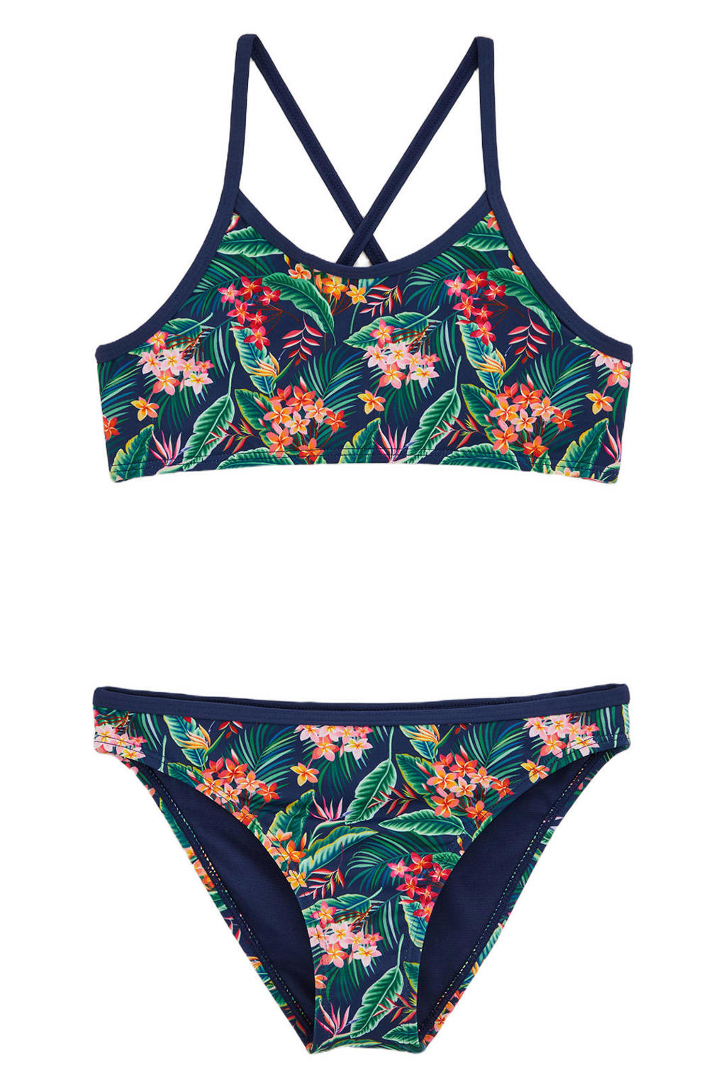 WE Fashion crop bikini donkerblauw/multicolor