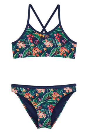 crop bikini donkerblauw/multicolor