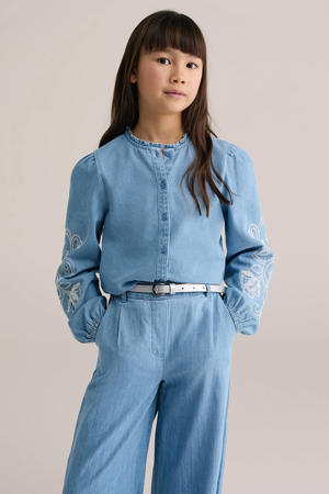 denim gebloemde blouse light blue denim
