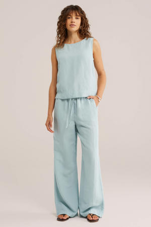 wide leg regular waist broek lichtblauw