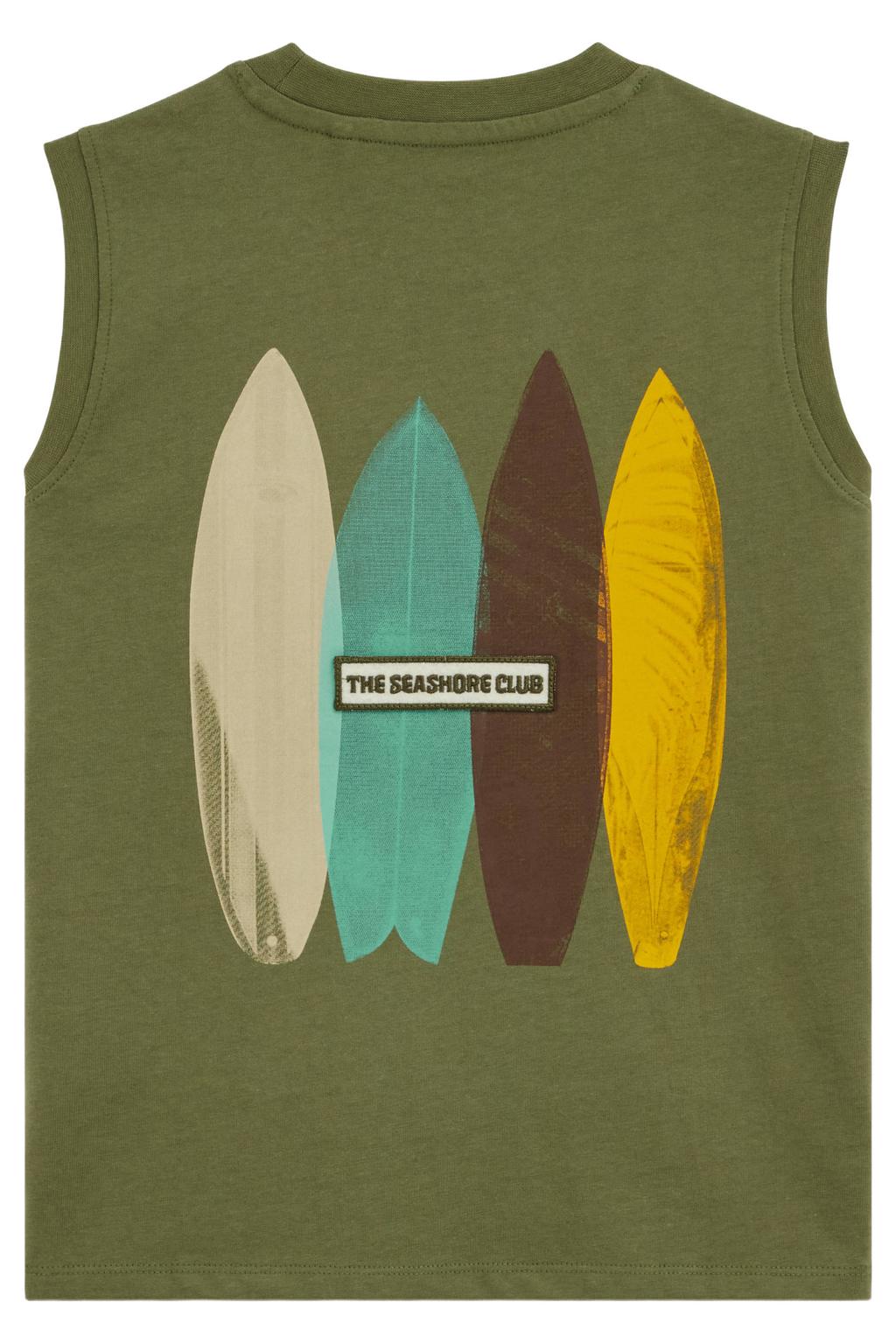 Olijfgroene jongens WE Fashion tanktop van katoen met backprint en ronde hals