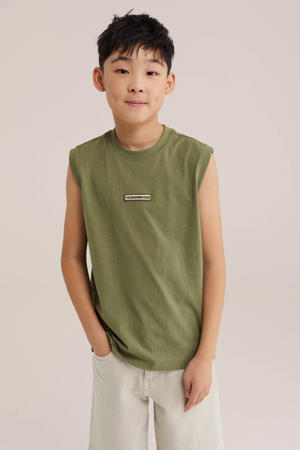 tanktop met backprint olijfgroen