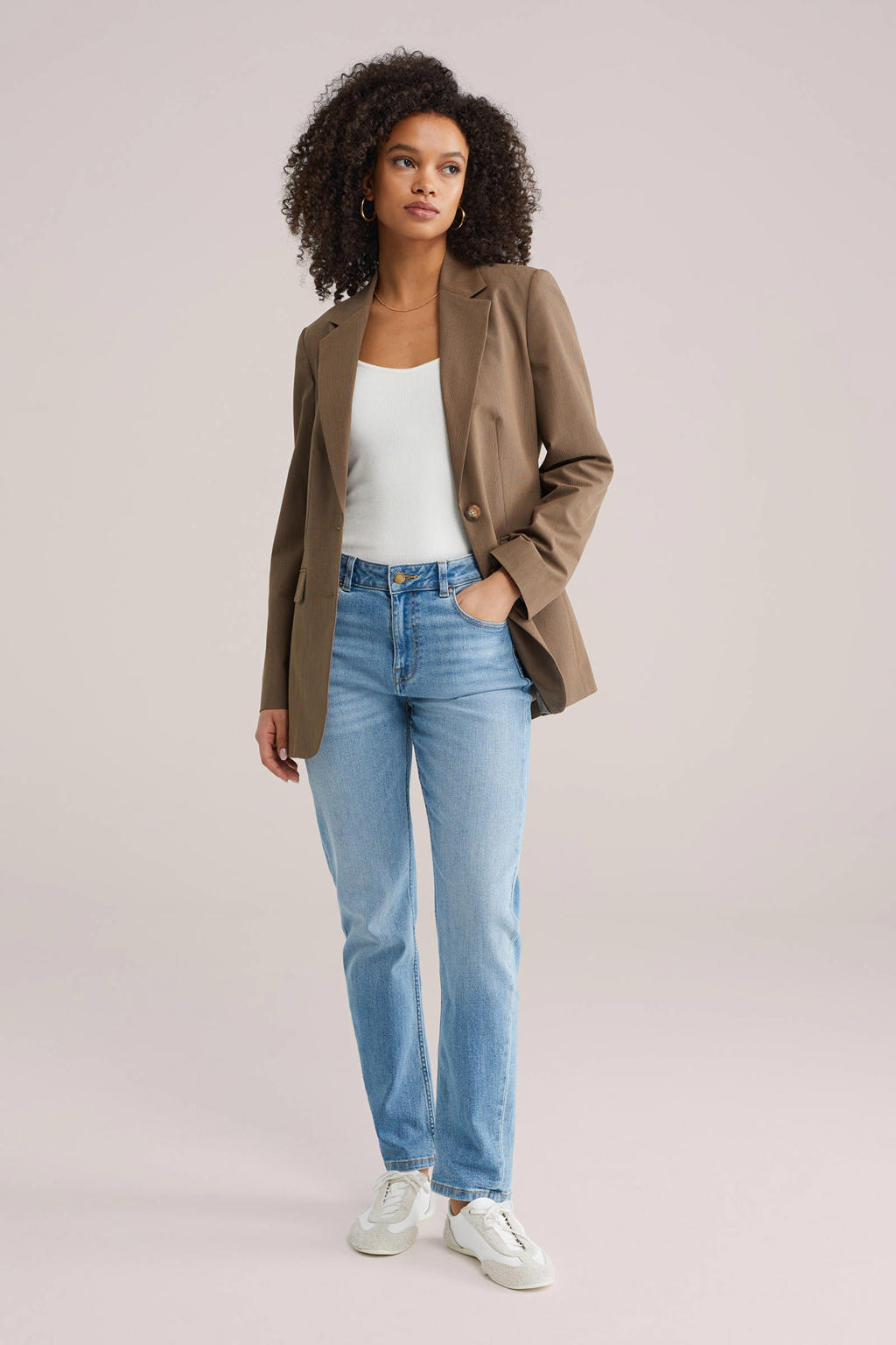 Witte dames WE Fashion top van viscose met effen, V-hals en rib gebreide details