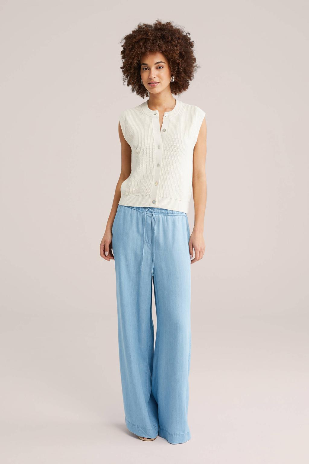 Light blue denim dames WE Fashion Blue Ridge high waist wide leg jeans van denim met rits- en knoopsluiting en effen