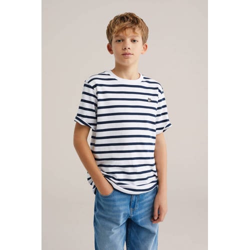 WE Fashion gestreepte T-shirt donkerblauw afbeelding