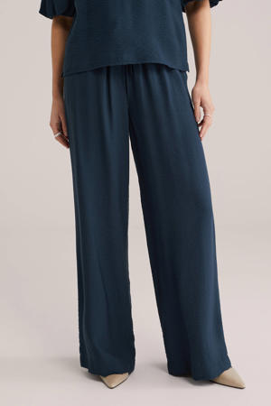 wide leg high waist casual broek marineblauw