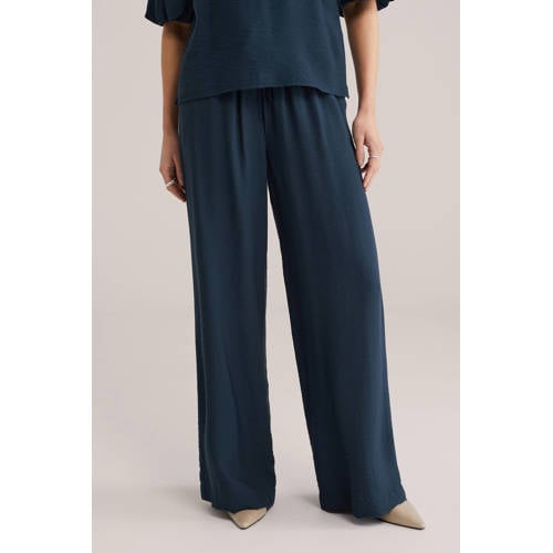WE Fashion wide leg high waist casual broek marineblauw afbeelding