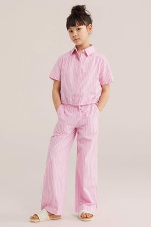 straight high waist gestreepte casual broek roze