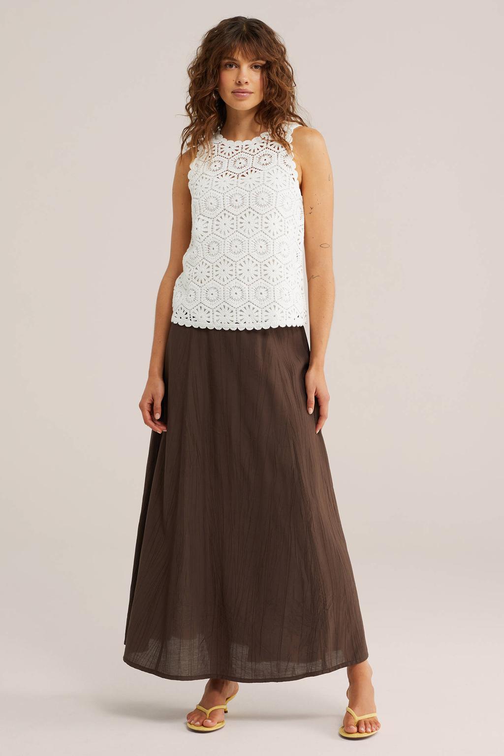 Ecru dames WE Fashion top crochet met effen en ronde hals