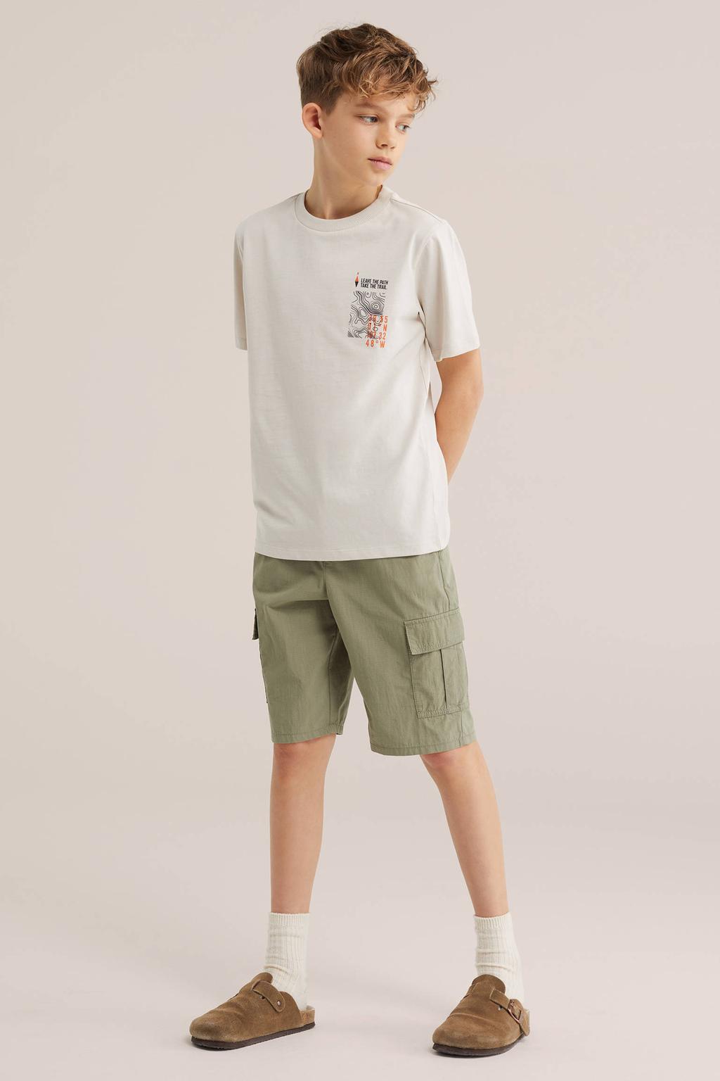 Ecru jongens WE Fashion T-shirt van katoen met backprint, korte mouwen en ronde hals