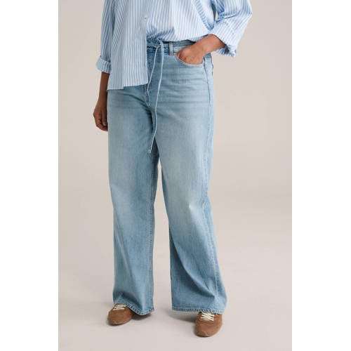 WE Fashion high waist wide leg jeans light blue denim afbeelding