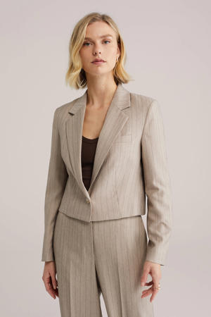 cropped blazer met krijtstreep grijsbruin