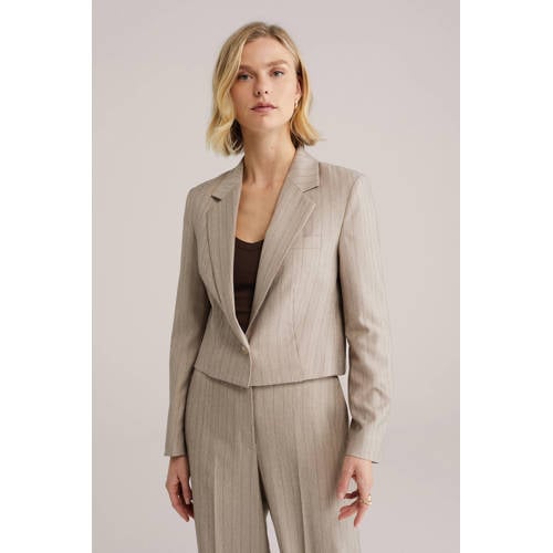 WE Fashion cropped blazer met krijtstreep grijsbruin afbeelding