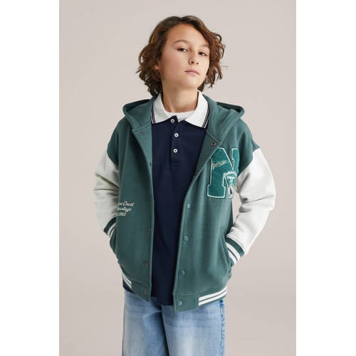 WE Fashion baseballvest groen/wit afbeelding