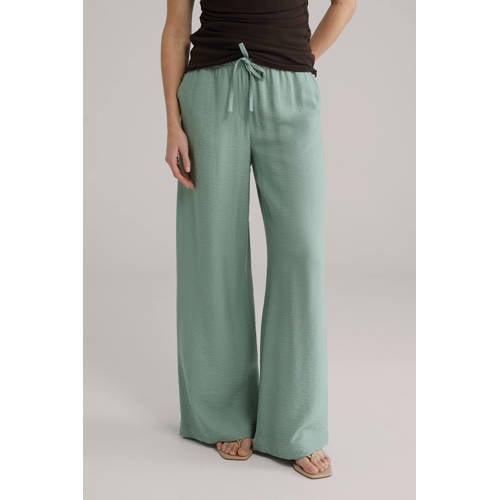 WE Fashion wide leg high waist casual broek lichtgroen afbeelding