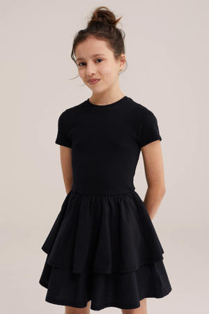 T-shirtjurk korte jurk rib gebreid zwart