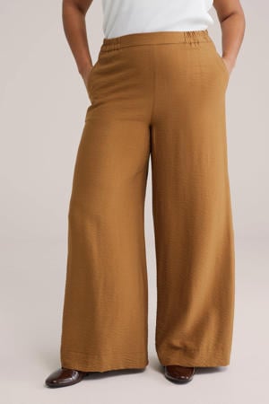 wide leg regular waist broek camel