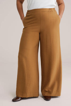 wide leg regular waist broek camel