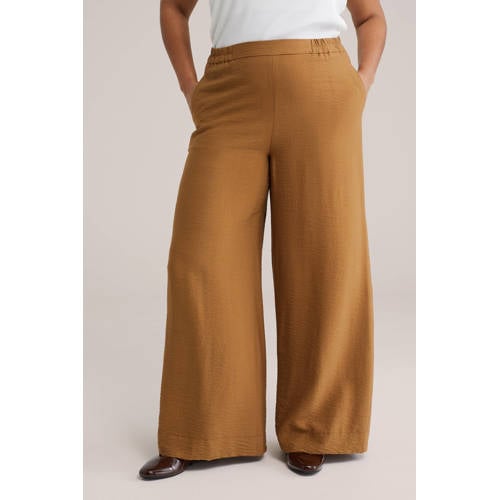 WE Fashion Curve wide leg regular waist broek camel afbeelding