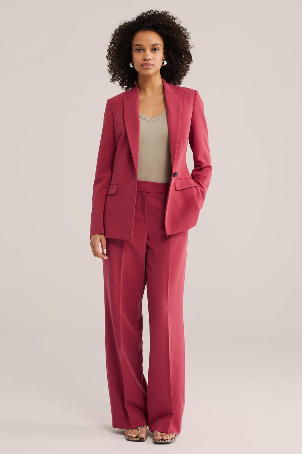 Fuchsia dames WE Fashion wide leg broek met rits- en haaksluiting en effen