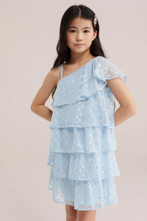 one shoulder jurk lichtblauw